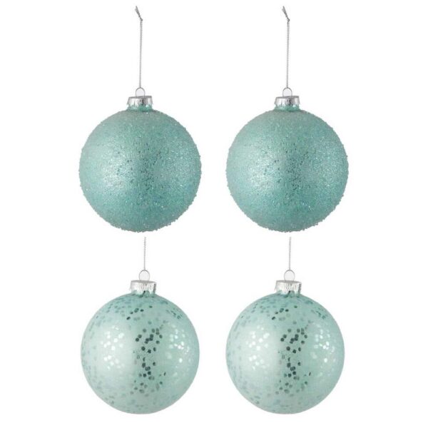 BOX OF 4 CHRISTMAS BAUBLE 2+2 GLASS MINT GREEN LARGE