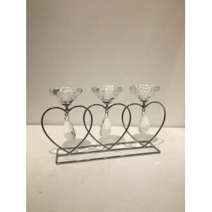 Lysestake Krystall/Metall Hjerte X3 26X1