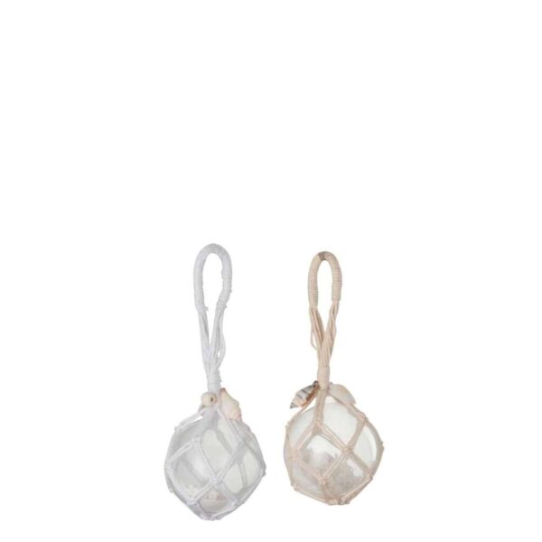 BALL DECO HANGER GLASS WHITE/BEIGE ASSORTMENT OF 2