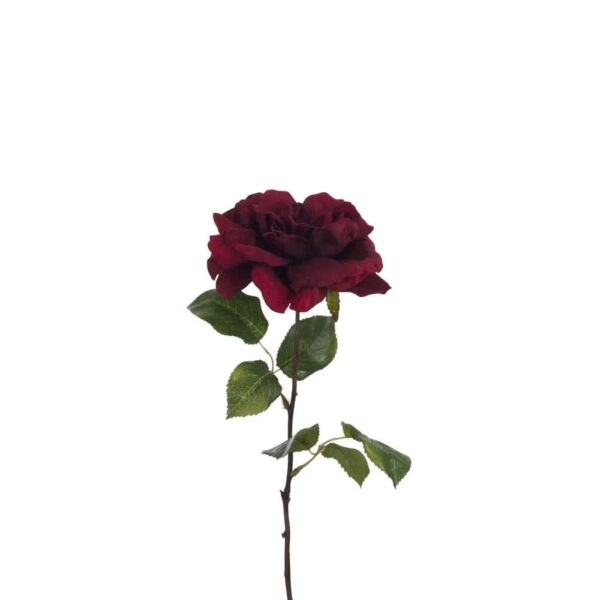 ROSE OPEN+2LEAVES DARK RED