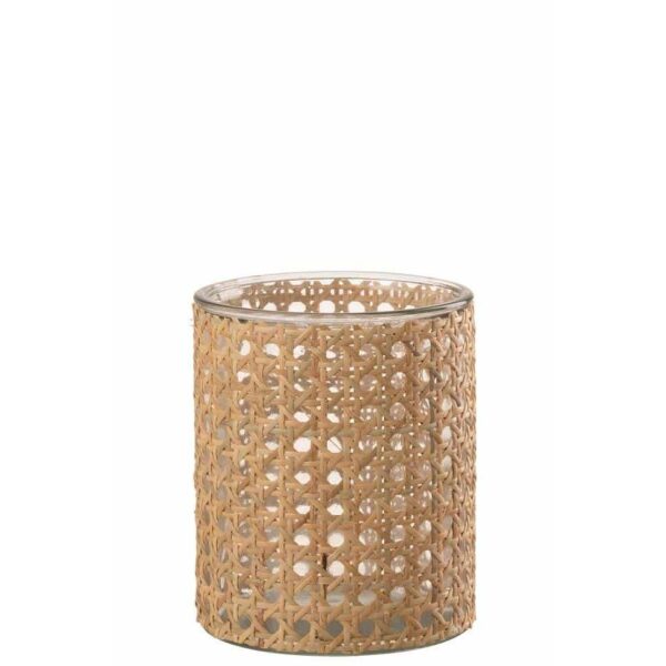 TEALIGHT HOLDER RATTAN GLASS TRANSPARENT LARGE