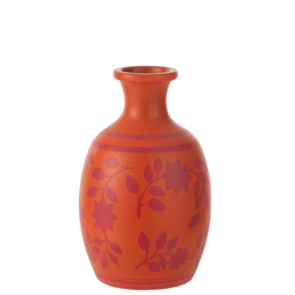 VASE LEAVES/FLOWERS+LINES TERRACOTTA ORANGE/PINK