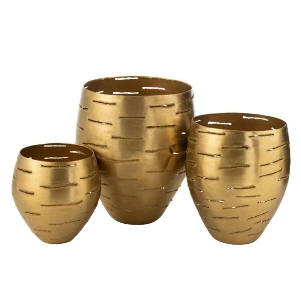 SET OF 3 HURRICANE BOWLS METAL GOLD