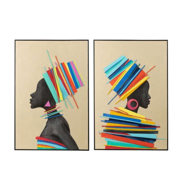 PAINTING AFRICAN WOMAN WOOD/CANVAS MIX ASSORTMENT OF 2