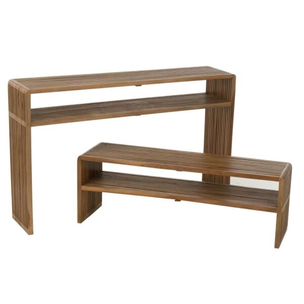 SET OF 2 CONSOLE WITH SHELF RECYCLE TEAK NATURAL