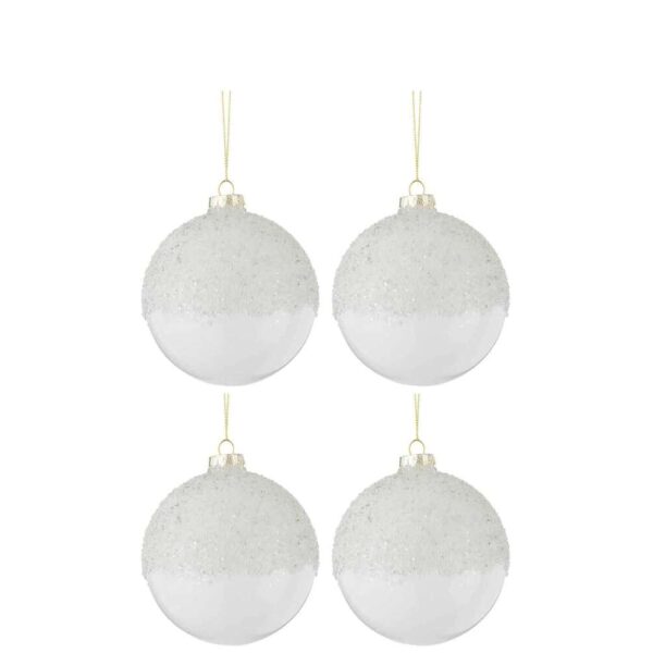 BOX OF 4 CHRISTMAS BAUBLES SUGAR ABOVE GLASS TRANSPARENT WHITE MEDIUM