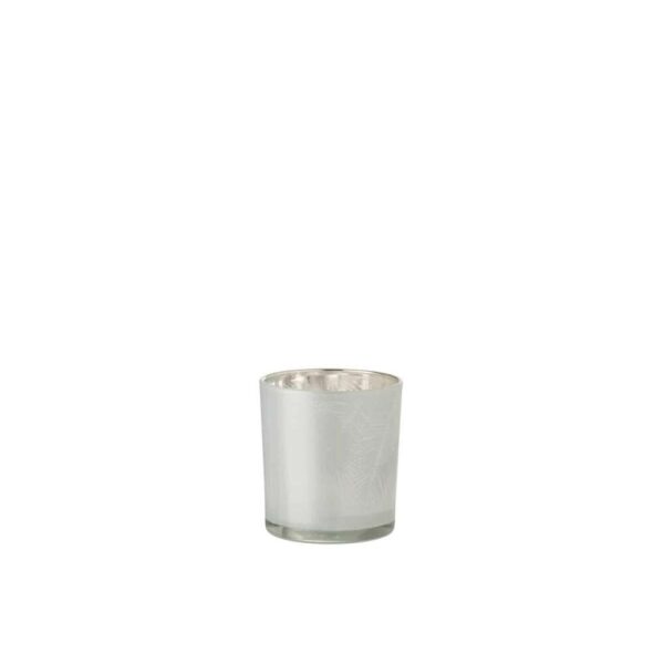 TEALIGHT HOLDER LEAF GLASS WHITE SMALL