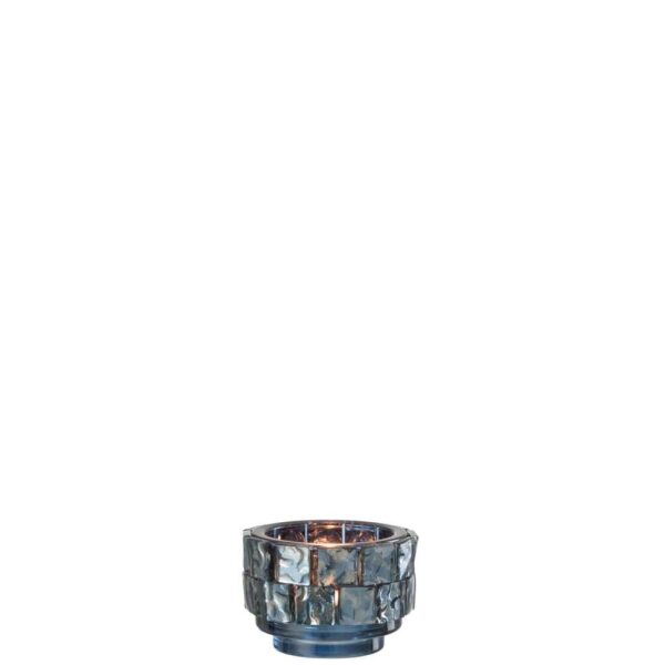 TEALIGHT HOLDER SQUARE MOSAIC GLASS DARK BLUE SMALL