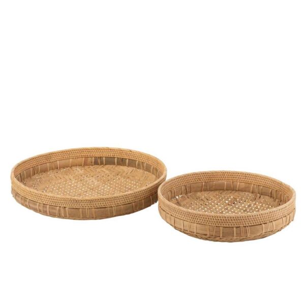 SET OF 2 DISHES ROUND RATTAN NATURAL