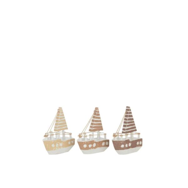 BOAT DECORATION ALBASIA WOOD BROWN/WHITE SMALL ASSORTMENT OF 3