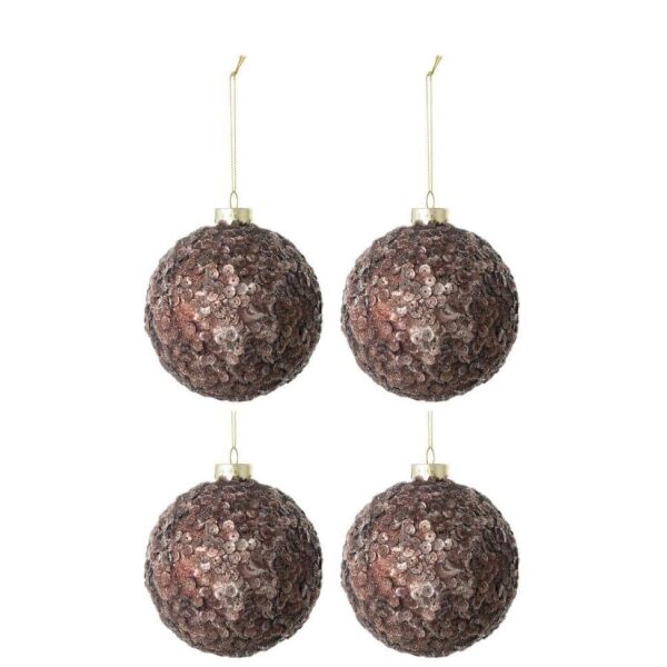BOX OF 4 CHRISTMAS BAUBLES SEQUINS SUGAR MATTE GLASS DARK BROWN MEDIUM