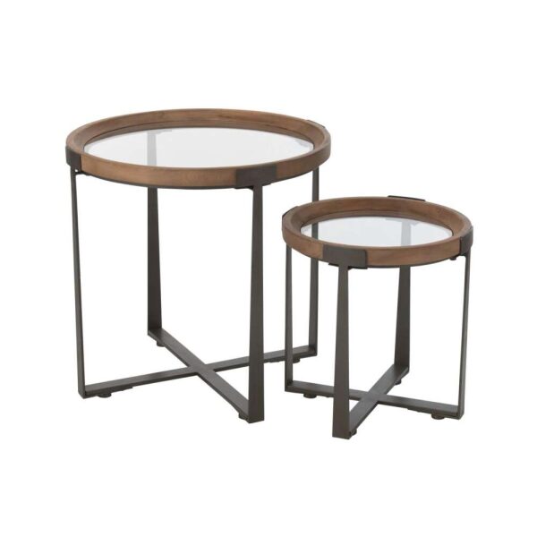 SET OF 2 COFFEE TABLES MINE GLASS/FIR WOOD NATURAL/BLACK