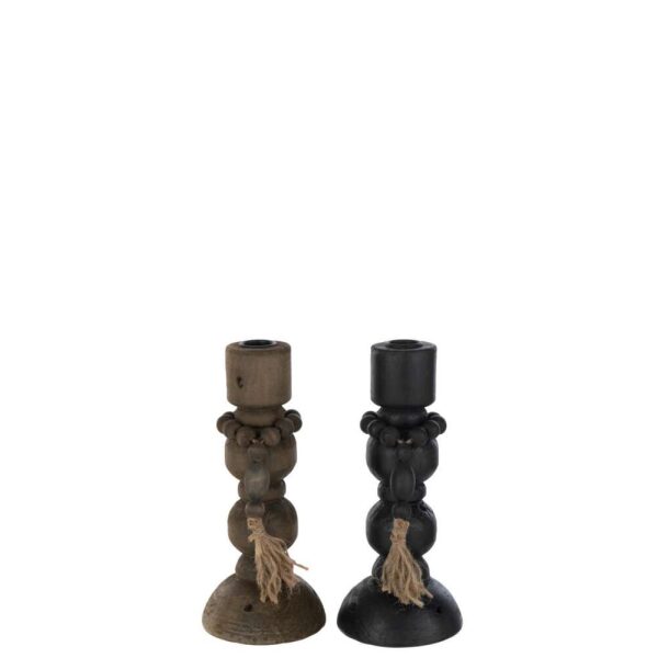 CANDLE HOLDER MIKE PINEWOOD/IRON BLACK/BROWN ASSORTMENT OF 2
