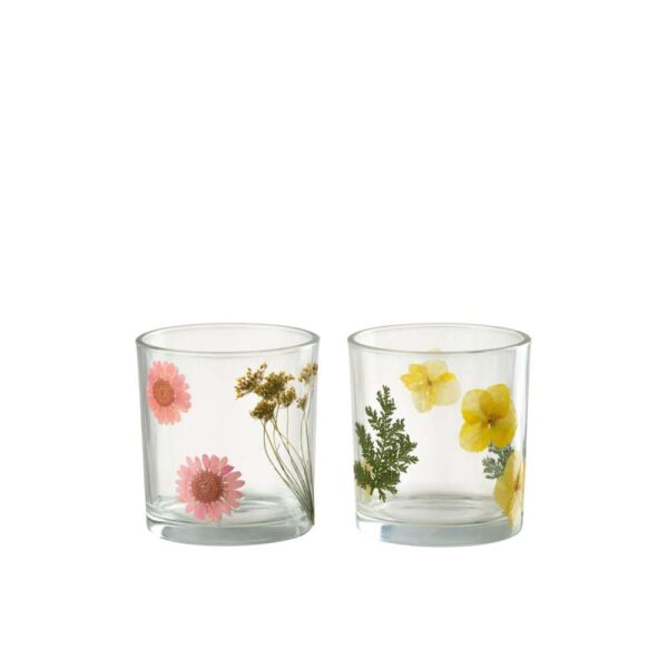 TEALIGHTHOLDER FLOWER GLASS MIX SMALL ASSORTMENT OF 2