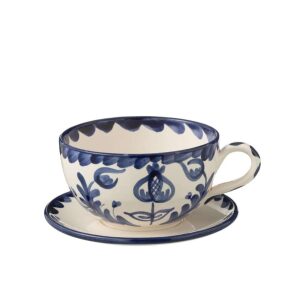 CUP+PLATE GRANADA CERAMIC WHITE/COBALTO BLUE