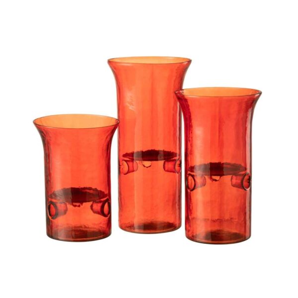 SET OF 3 CANDLEHOLDER PLATE GLASS/METAL RED
