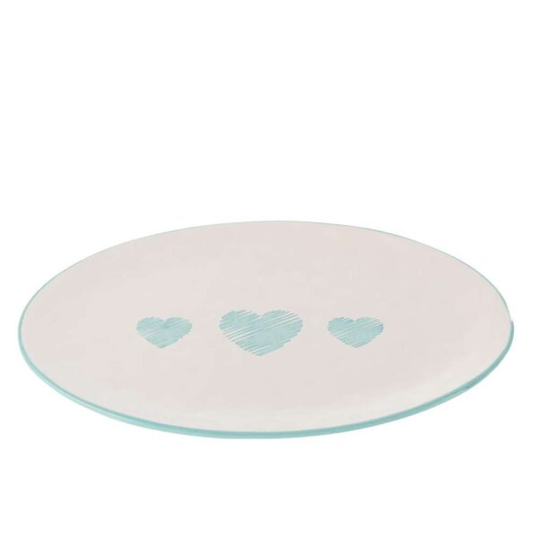 DISH OVAL HEART CERAMIC WHITE/BLUE