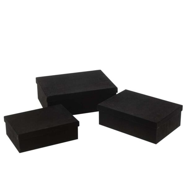 SET OF 3 BOX RECTANGLE VELVET PAPER BLACK