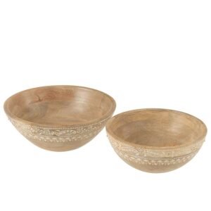 SET OF 2 BOWLS BEADS MANGO WOOD NATURAL/WHITE