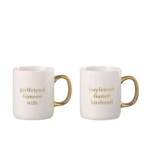 MUG MESSAGE MARIAGE ENGLISH PORCELAIN WHITE / GOLD ASSORTMENT OF 2