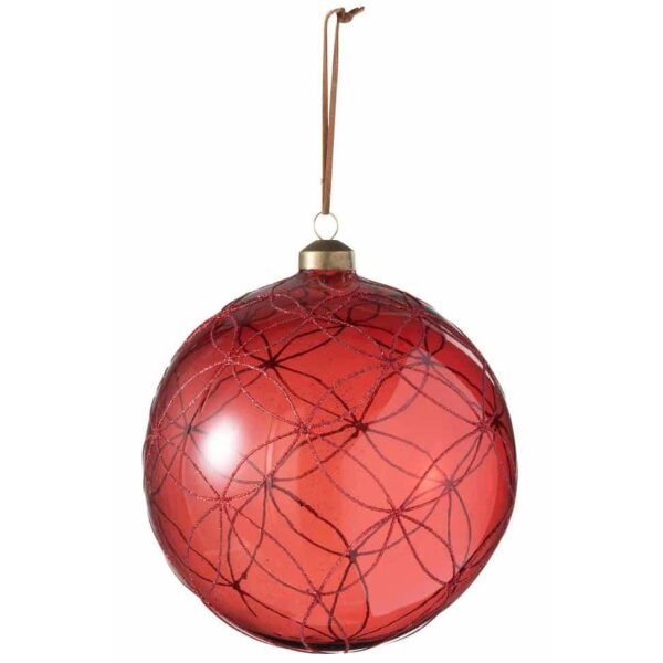 CHRISTMAS BAUBLE CIRCLE GLITTER GLASS RED EXTRA LARGE