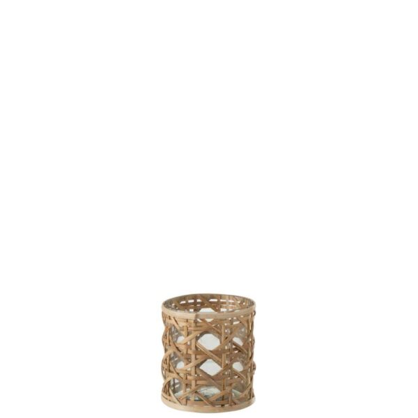 TEALIGHT HOLDER CANDICE GLASS/REED NATURAL SMALL