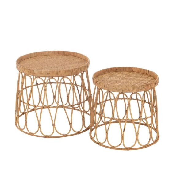 SET OF 2 TABLES ROUND RATTAN/PLYWOOD NATURAL