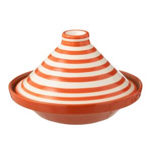 TAGINE GRANADA STRIPES CERAMIC WHITE/ORANGE