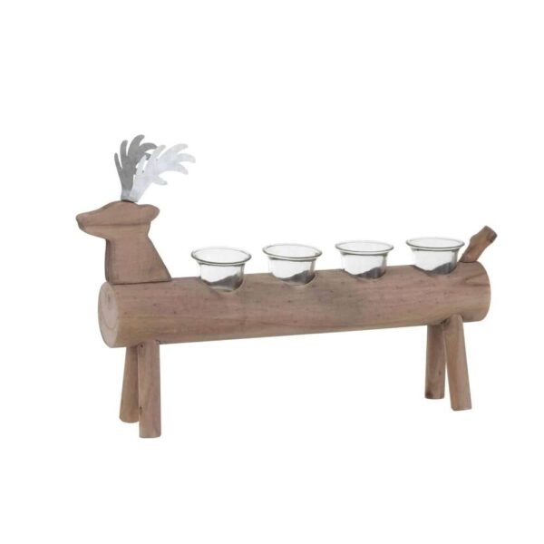 TEALIGHT HOLDER DEER 4 HOUDERS WOOD BROWN