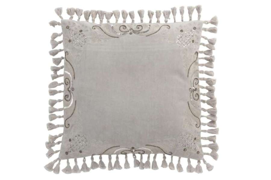 CUSHION MOROCCAN EDGES WITH TASSELS VELVET GREY