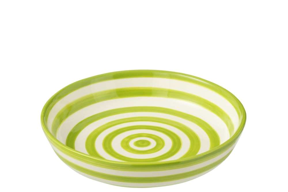 BOWL GRANADA STRIPES LOW CERAMIC WHITE/GREEN LARGE