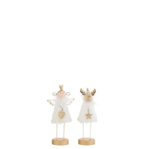 ANGEL/REINDEER ON FOOT FUR/WOOD WHITE/GOLD SMALL ASSORTMENT OF 2