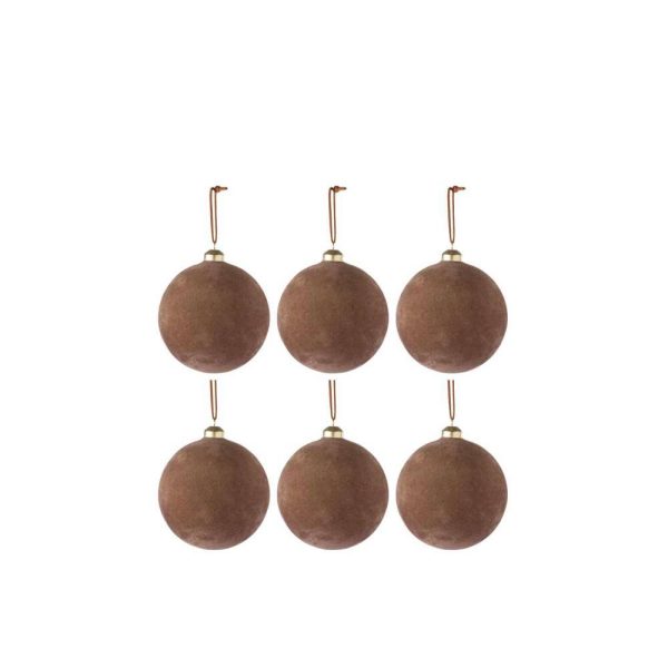 BOX OF 6 CHRISTMAS BAUBLES VELVET GLASS OCHRE SMALL