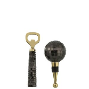 BOTTLE OPENER + BOTTLE STOPPER MOSAIC GLASS BLACK