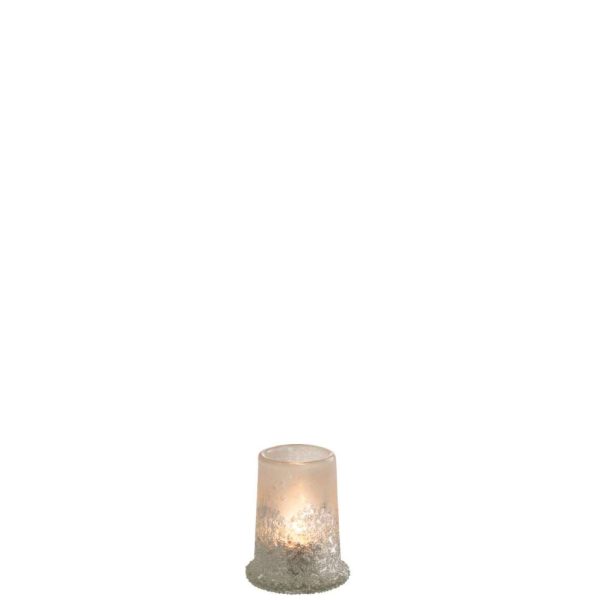TEALIGHT HOLDER SUGAR GLASS WHITE SMALL