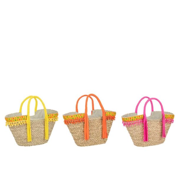BEACH BAG FLOWERS+LONG FRINGES SEAGRASS MIX ASSORTMENT OF 3