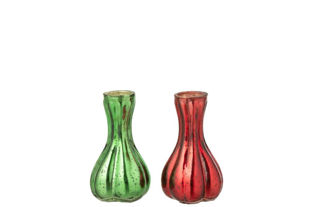 VASE SOLIFLORE GLASS RED/GREEN SMALL ASSORTMENT OF 2
