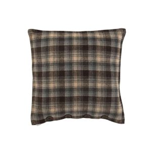 CUSHION CHECKERED+BUTTONS POLYESTER BROWN/GREY/BEIGE