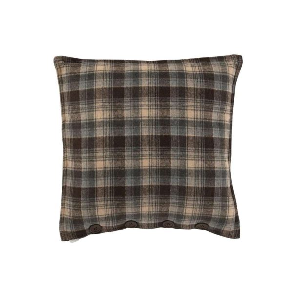 CUSHION CHECKERED+BUTTONS POLYESTER BROWN/GREY/BEIGE