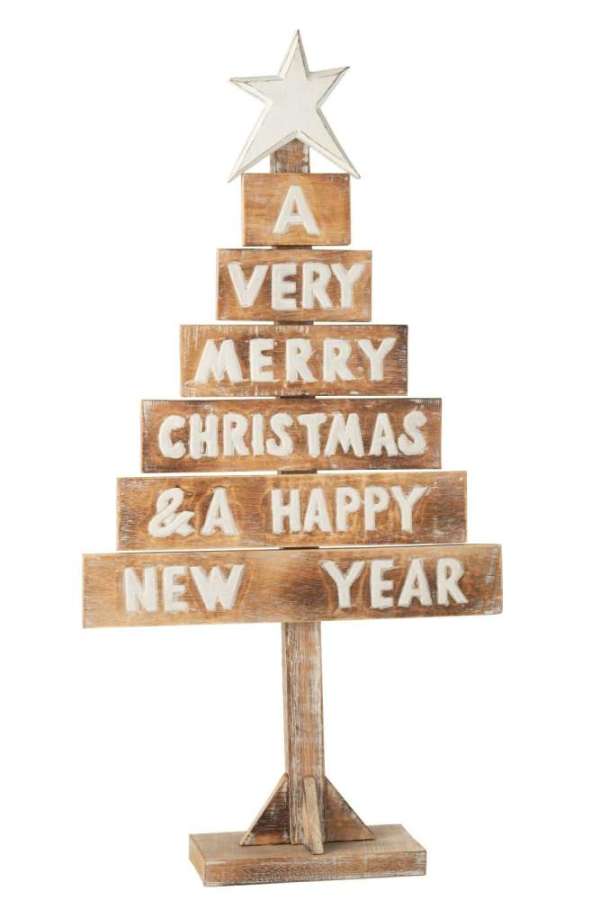 CHRISTMAS TREE STAR ALBASIA WOOD NATURAL/WHITE