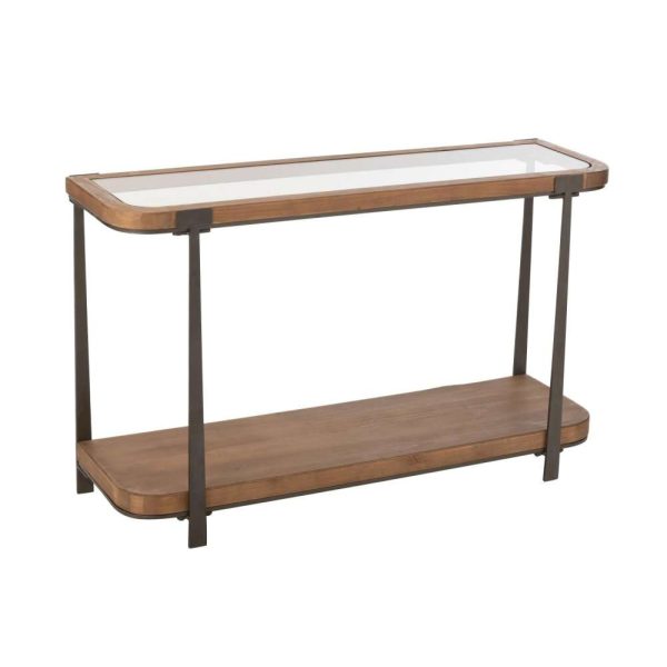 CONSOLE TREMI FIR WOOD/GLASS NATURAL/BLACK