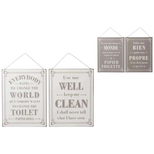PLACARD TOILET MIX ENGLISH/FRENCH METAL WHITE/BLACK ASSORTMENT OF 2