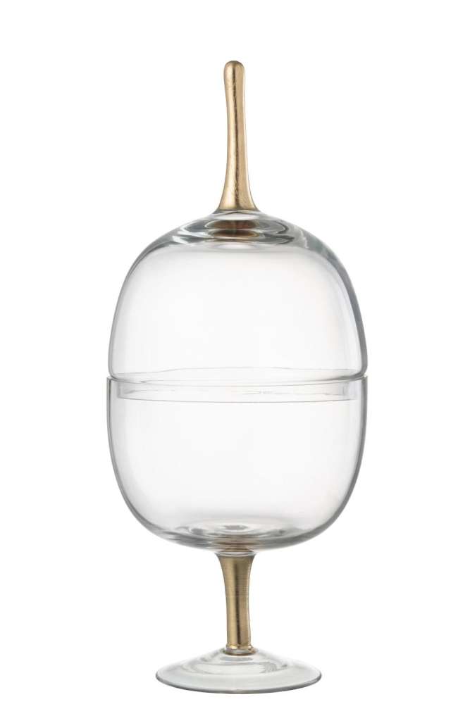 STORAGE JAR ON FOOT GLASS TRANSPARANT GOLD LARGE