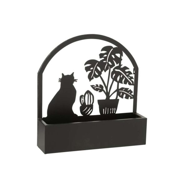 WALL DECORATION/FLOWERS POT CATS METAL BLACK