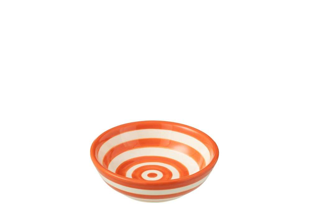 BOWL GRANADA STRIPES LOW CERAMIC WHITE/ORANGE SMALL
