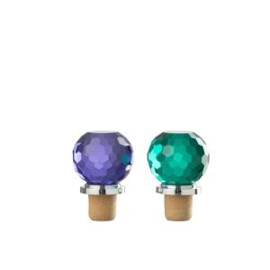 BOTTLE STOPPER BALL GLASS BLUE/DARK GREEN ASSORTMENT OF 2