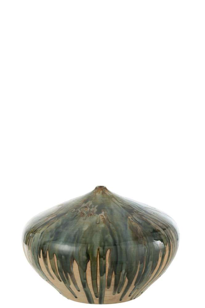 VASE LOW PAINT CERAMIC NATURAL/GREEN