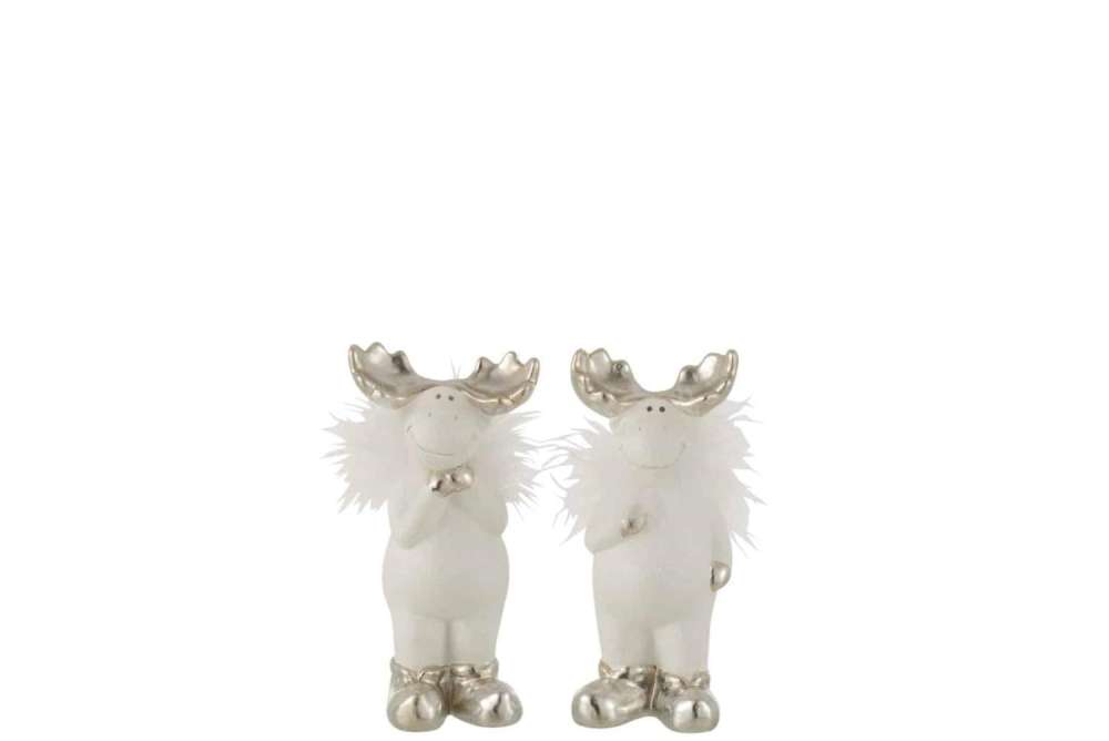 REINDEER CERAMIC WHITE/SILVER SMALL ASSORTMENT OF 2