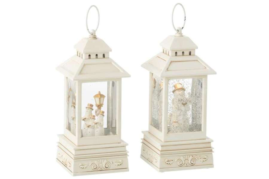 WATER GLOBE LANTERN SNOWMAN PLASTIC WHITE ASSORTMENT OF 2