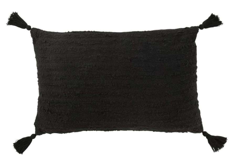 CUSHION RECTANGLE+TASSELS COTTON BLACK